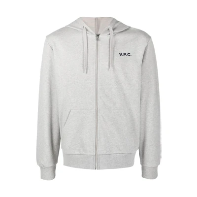 A.P.C. FW22 Grey Zip-Up Hoodie with Solid Logo Print COFAXH27707-PLA