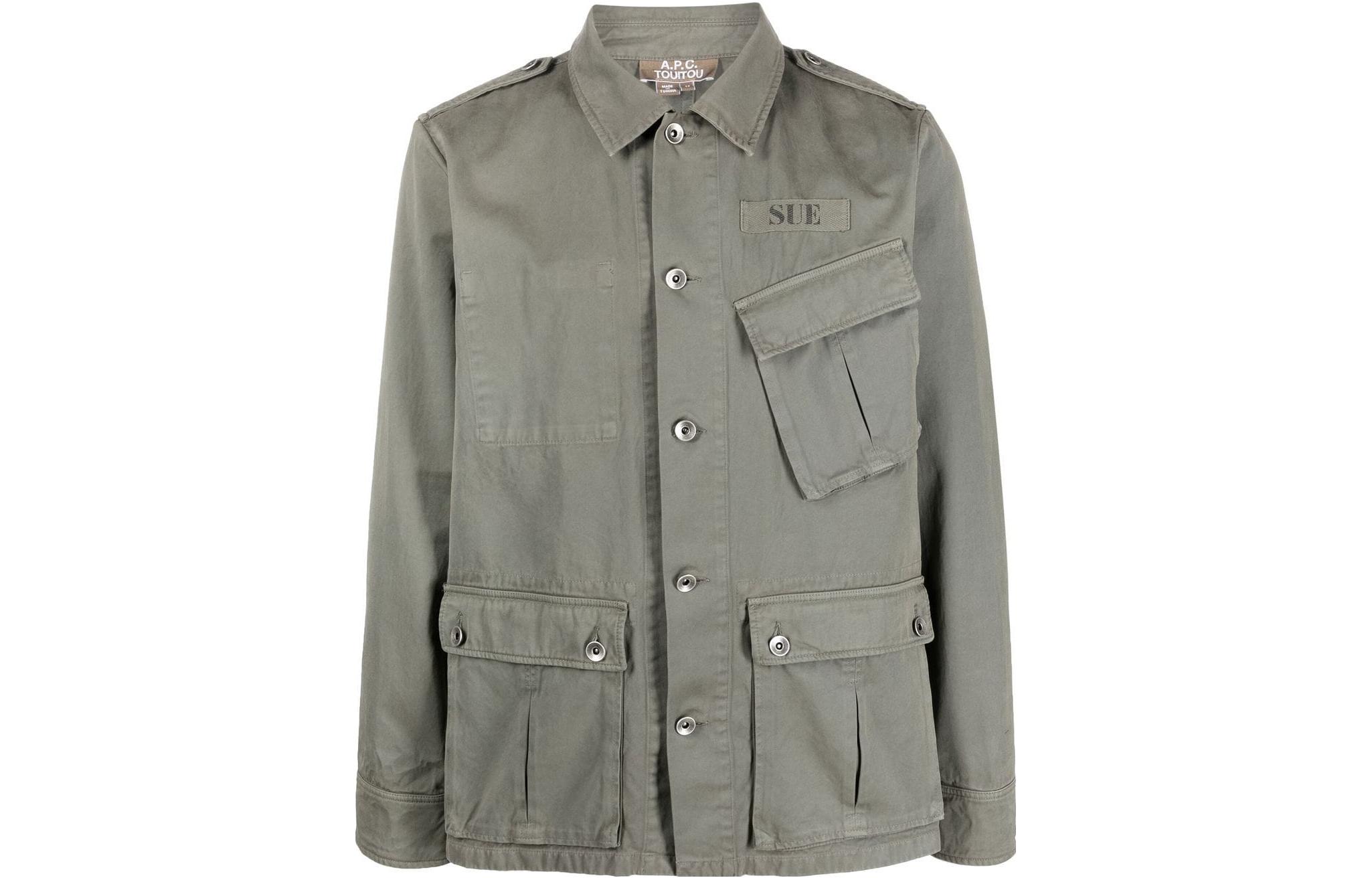 A.P.C. FW22 Khaki Multi-Pocket Button-Up Straight Long Sleeve Jacket Unisex M02777COFCIJAA