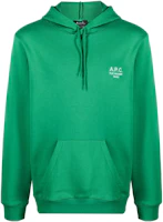 A.P.C. FW22 Logo Print Green Pullover Hoodie for Men COEZDH27733KAA A.P.C. FW22 Logo Print Green Pullover Hoodie for Men COEZDH27733KAA