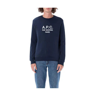 A.P.C. FW22 Navy Logo Print Crewneck Long Sleeve Sweatshirt Men H27500COEZD-IAJ