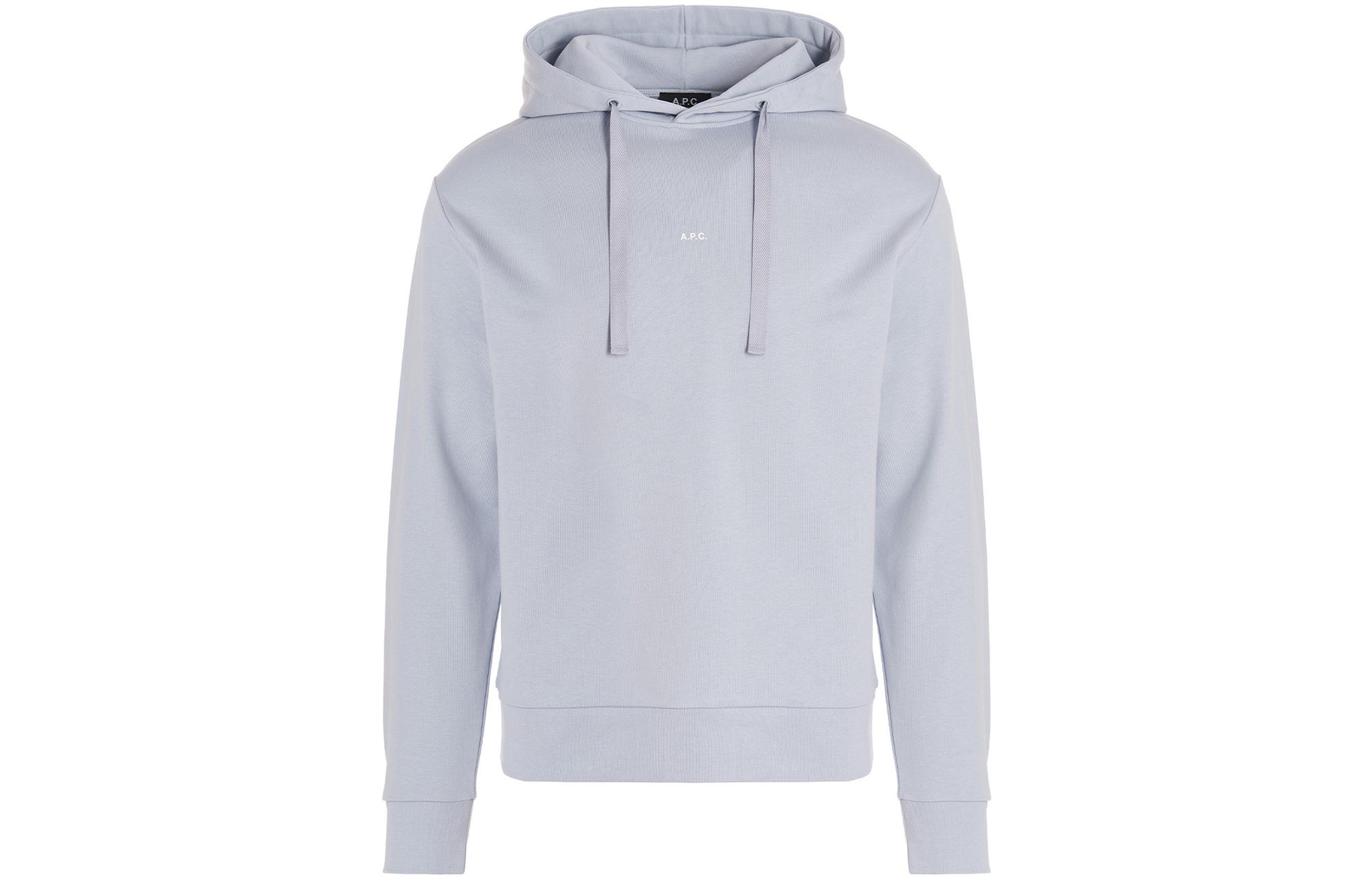 A.P.C. FW22 Solid Color Letter Print Hoodie Blue Long Sleeve Pullover COEIPH27622-HAD