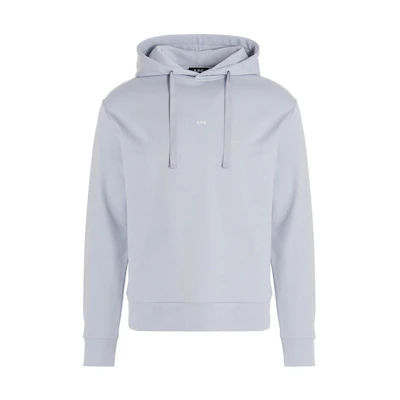 A.P.C. FW22 Solid Color Letter Print Hoodie Blue Long Sleeve Pullover COEIPH27622-HAD