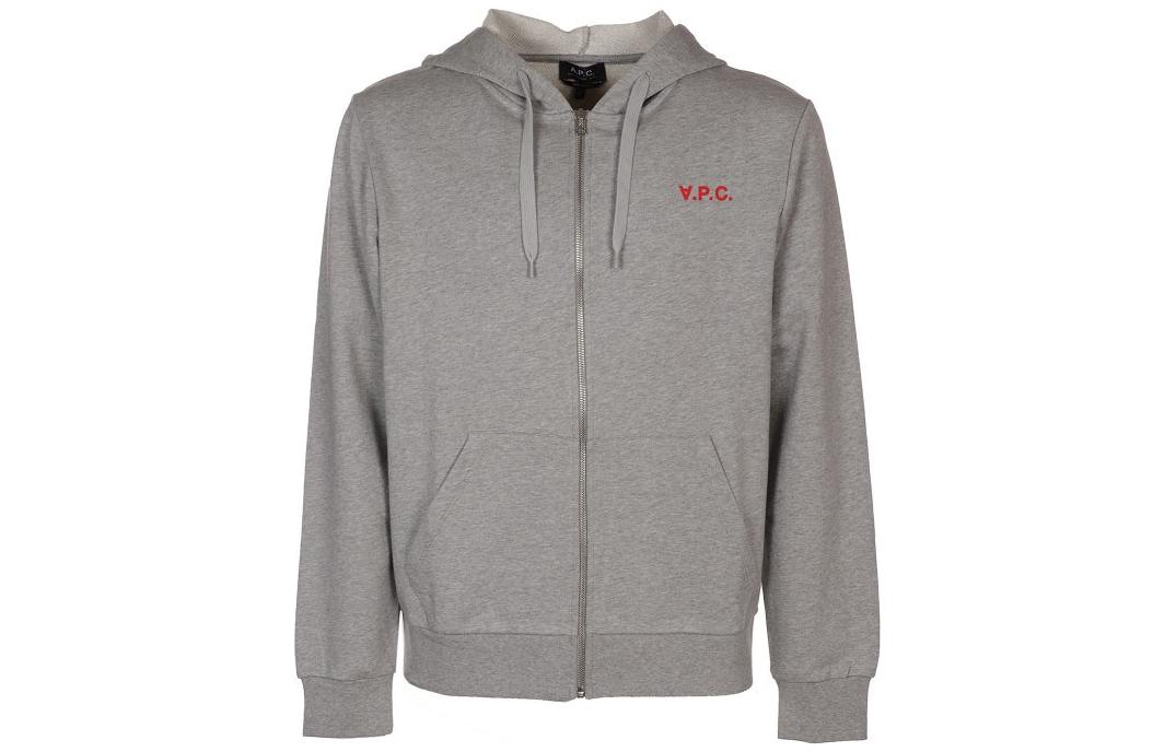 A.P.C. FW22 Solid Logo Print Zip-Up Hoodie Grey () COECQH27748PLA