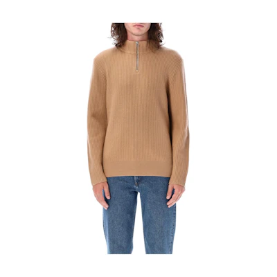A.P.C. FW23 Beige Solid Turtleneck Ribbed Long-Sleeve Sweatshirt H2305-7WVBAJ-CAB