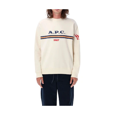 A.P.C. FW23 Beige Striped Logo Print Crewneck Relaxed Sweatshirt Mens H27837COEIP-AAD