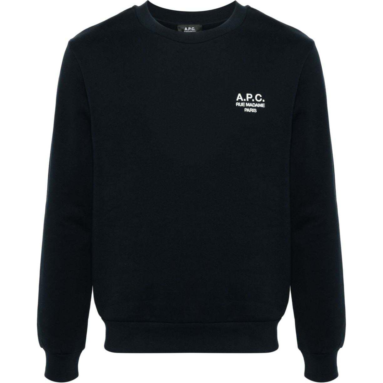 A.P.C. FW24 Logo Embroidered Ribbed Crewneck Sweatshirt Navy Blue Mens COHBVM27913-NAVY