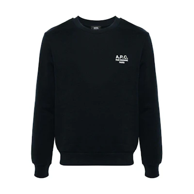 A.P.C. FW24 Logo Embroidered Ribbed Crewneck Sweatshirt Navy Blue Mens COHBVM27913-NAVY