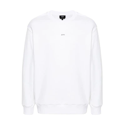A.P.C. FW24 Logo Print Crewneck Textured Knit Long Sleeve Sweatshirt White Men COHBXH27910-WHITE