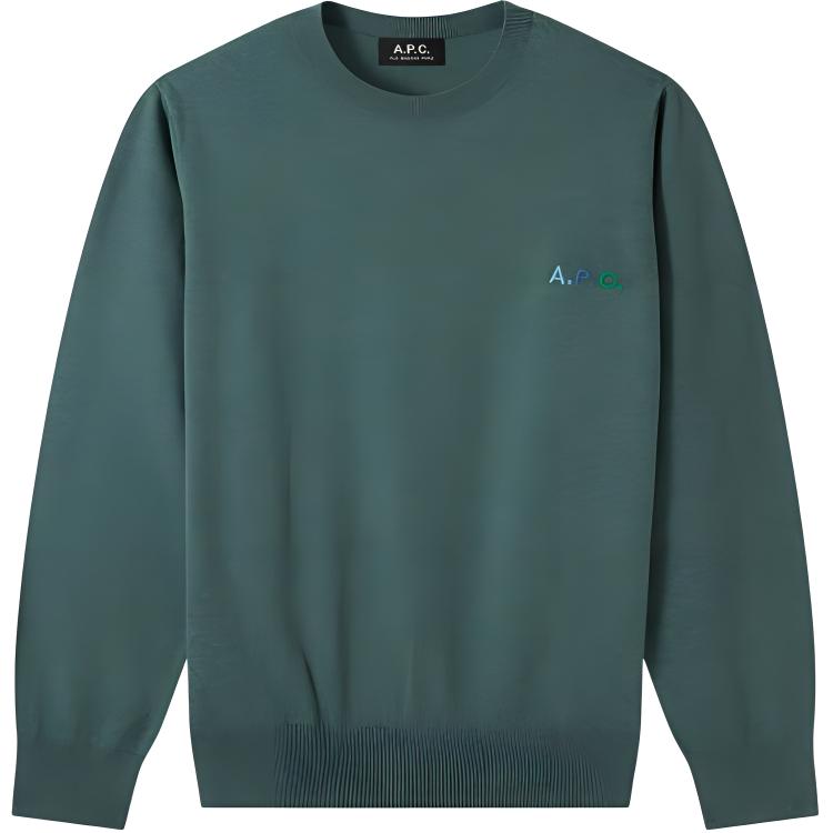A.P.C. FW24 Minimalist Crewneck Loose Sweatshirt Military Green - Men’s COGUQH23213-PKA