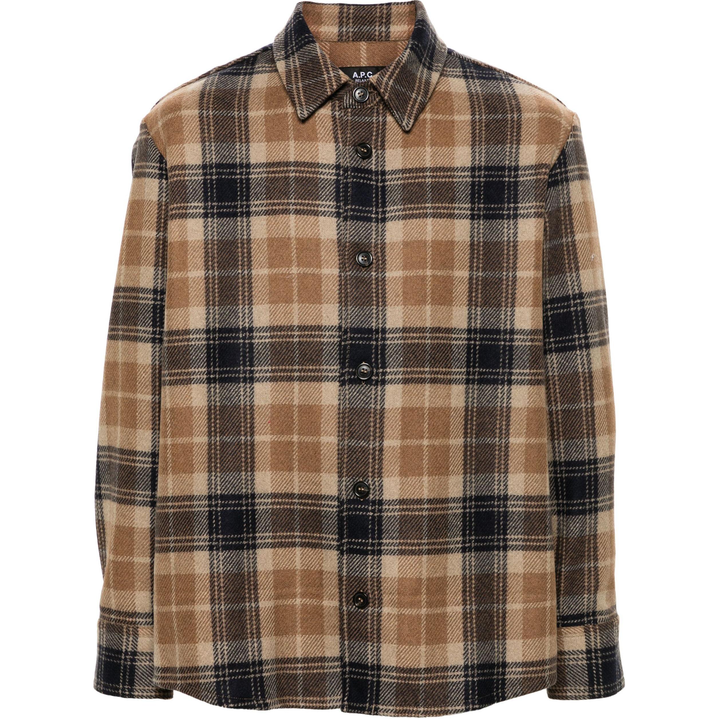 A.P.C. FW24 Single-Breasted Plaid Oversized Jacket Light Brown WOAPSH02884-BROWN