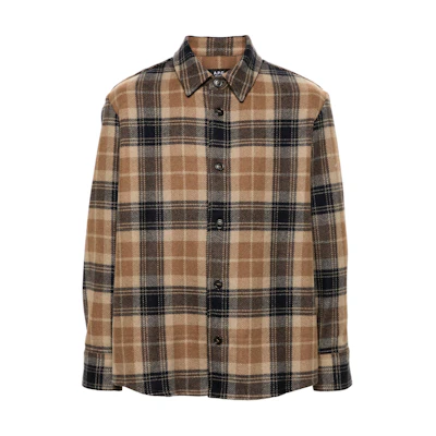 A.P.C. FW24 Single-Breasted Plaid Oversized Jacket Light Brown WOAPSH02884-BROWN