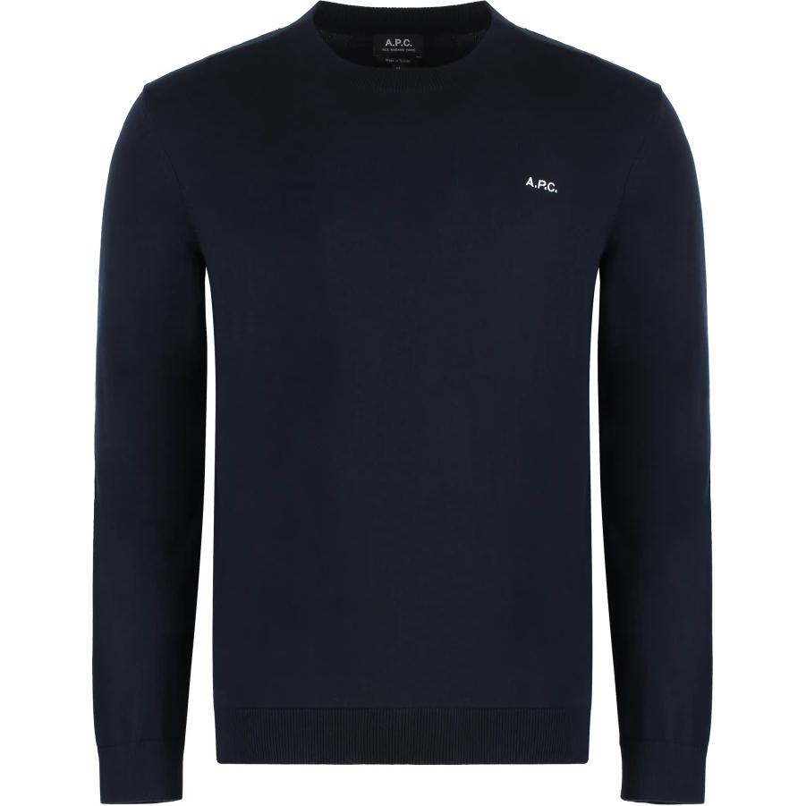 A.P.C. FW24 Solid Logo Embroidered Crewneck Sweatshirt Men’s Blue COGDKH23357-TIP