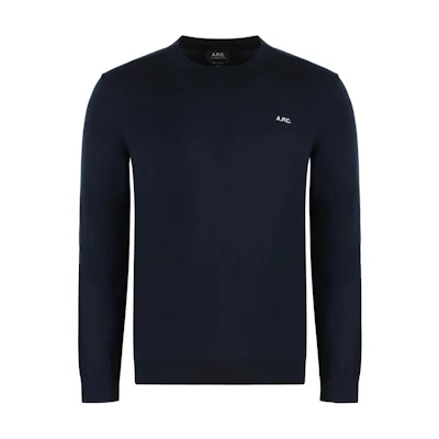 A.P.C. FW24 Solid Logo Embroidered Crewneck Sweatshirt Men’s Blue COGDKH23357-TIP