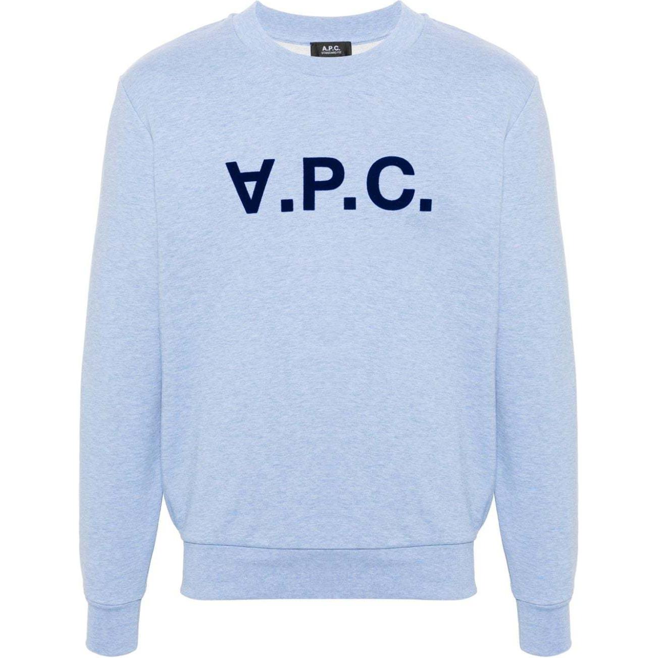 A.P.C. FW24 Unisex Flocked Logo Crewneck Sweatshirt Cornflower Blue COGXBF26417-BLUE