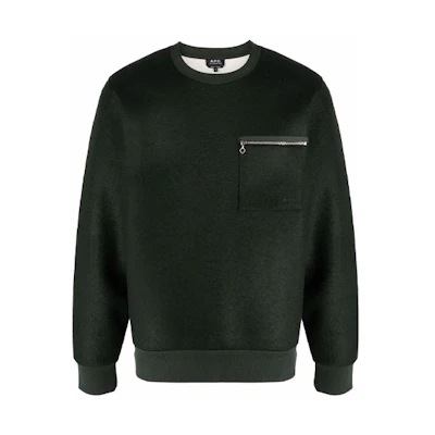 A.P.C. Green Crewneck Pullover Sweatshirt with Zipper Pocket H27681PSAFU-KAG