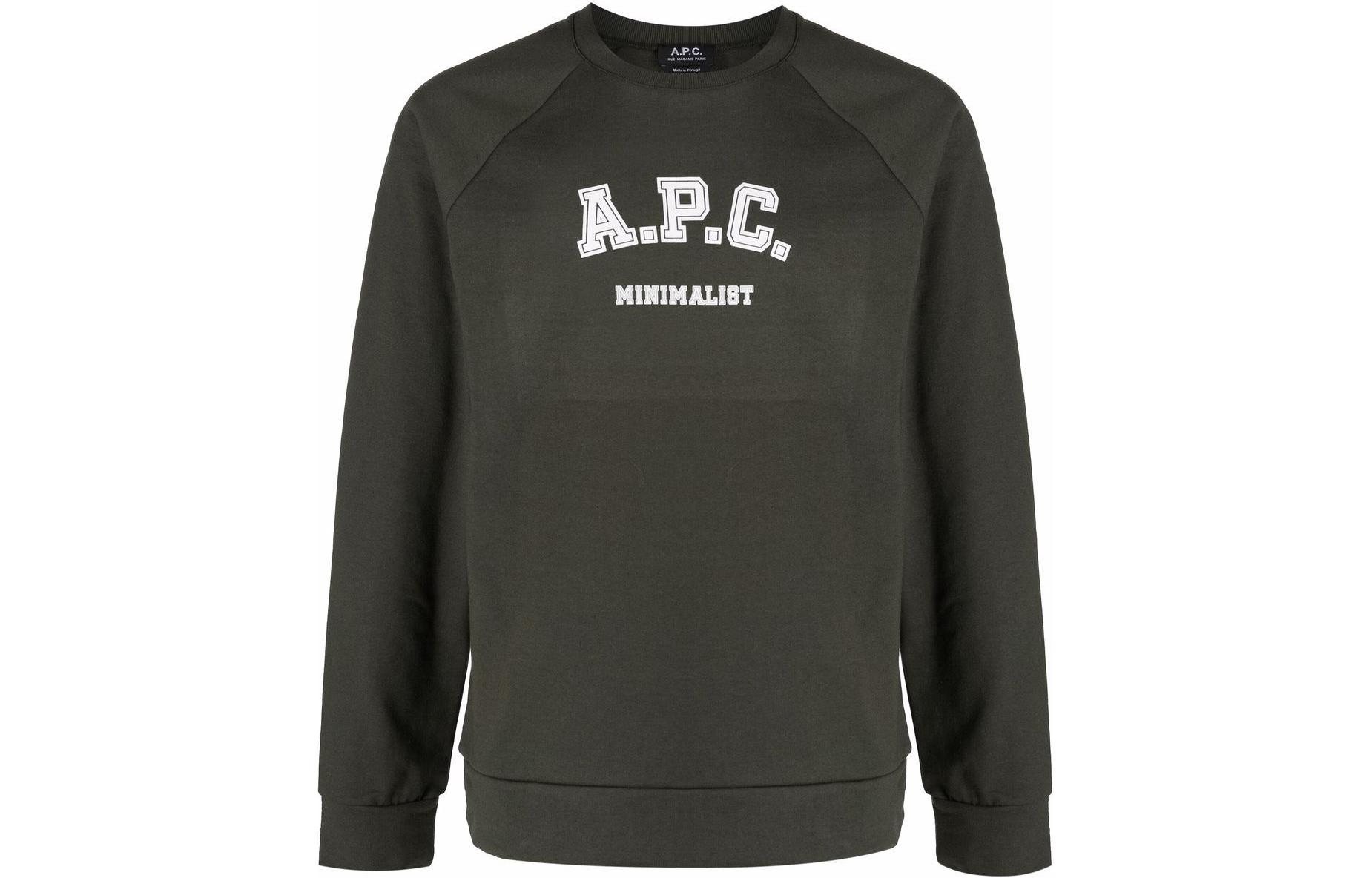 A.P.C. Green Crewneck Sweatshirt with Logo Print COESIH27683JAC