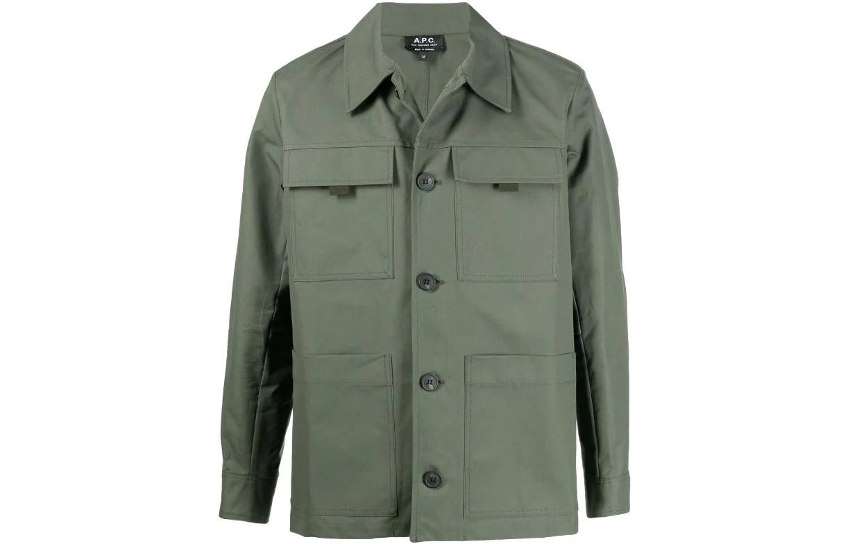A.P.C. Green Solid Color Long-Sleeve Shirt Jacket with Pockets COEGJH02736-JAC