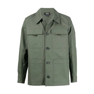 A.P.C. Green Solid Color Long-Sleeve Shirt Jacket with Pockets COEGJH02736-JAC