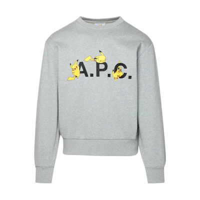 A.P.C. Grey Crewneck Sweatshirt with Cartoon Letter Graphic COGVFF27862-PLB