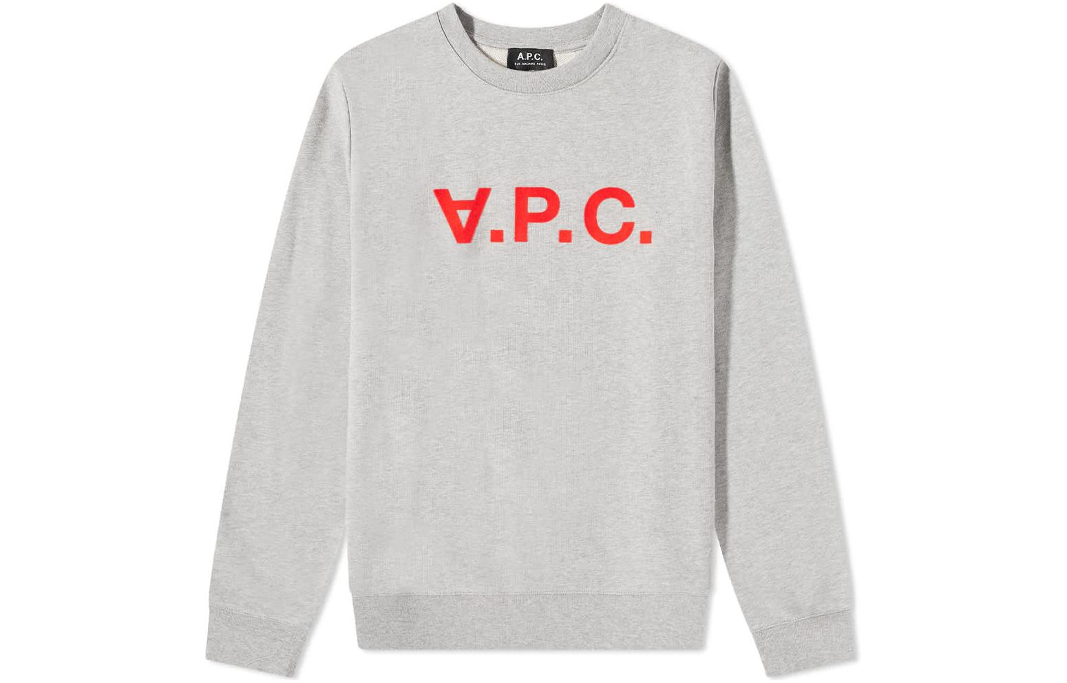 A.P.C. Grey Crewneck Sweatshirt with Colorblock Logo Print H27749COECQPLA