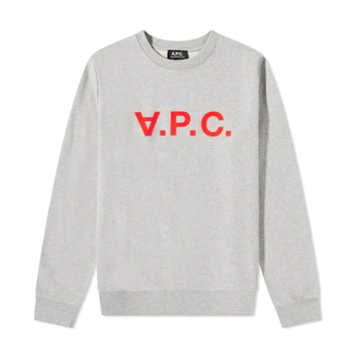 A.P.C. Grey Crewneck Sweatshirt with Colorblock Logo Print H27749COECQPLA