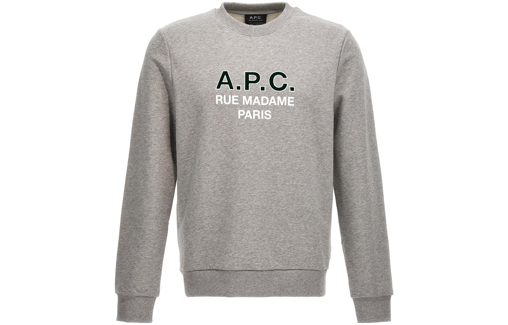 A.P.C. Grey Crewneck Sweatshirt with Logo Letter Print COEZDH27758PLA