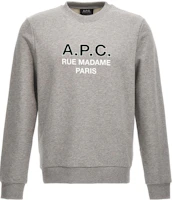 A.P.C. Grey Crewneck Sweatshirt with Logo Letter Print COEZDH27758PLA A.P.C. Grey Crewneck Sweatshirt with Logo Letter Print COEZDH27758PLA