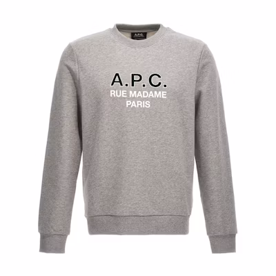 A.P.C. Grey Crewneck Sweatshirt with Logo Letter Print COEZDH27758PLA