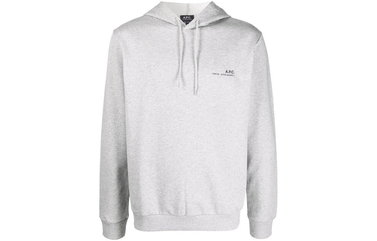 A.P.C. Grey Hoodie with Letter Print Long Sleeves COEASH27672-PLB