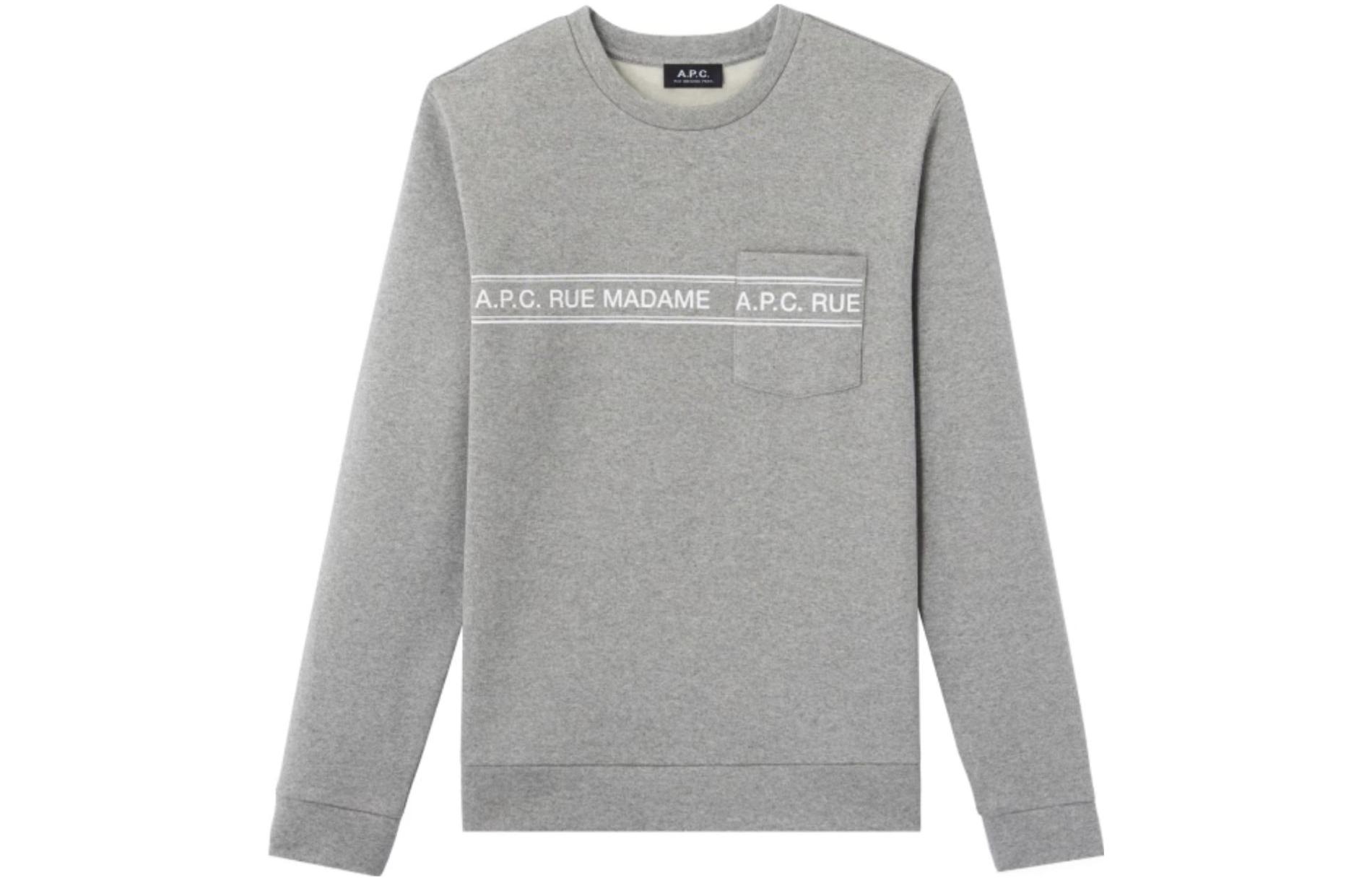 A.P.C. Grey Letter Print Crewneck Pullover Sweatshirt CODEM-H27550-PLA