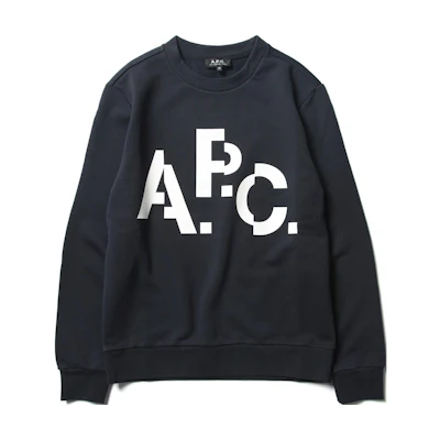 A.P.C. Letter Logo Print Long Sleeve Sweatshirt Unisex Deep Navy Blue CODCQF27548