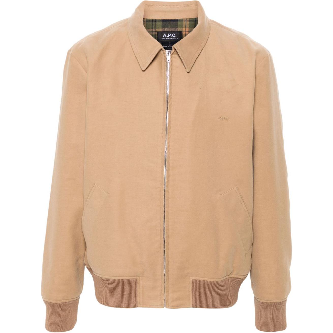 A.P.C. Logo Embroidered Beige Drop Shoulder Long Sleeve Jacket Men COHAKH02706BAA