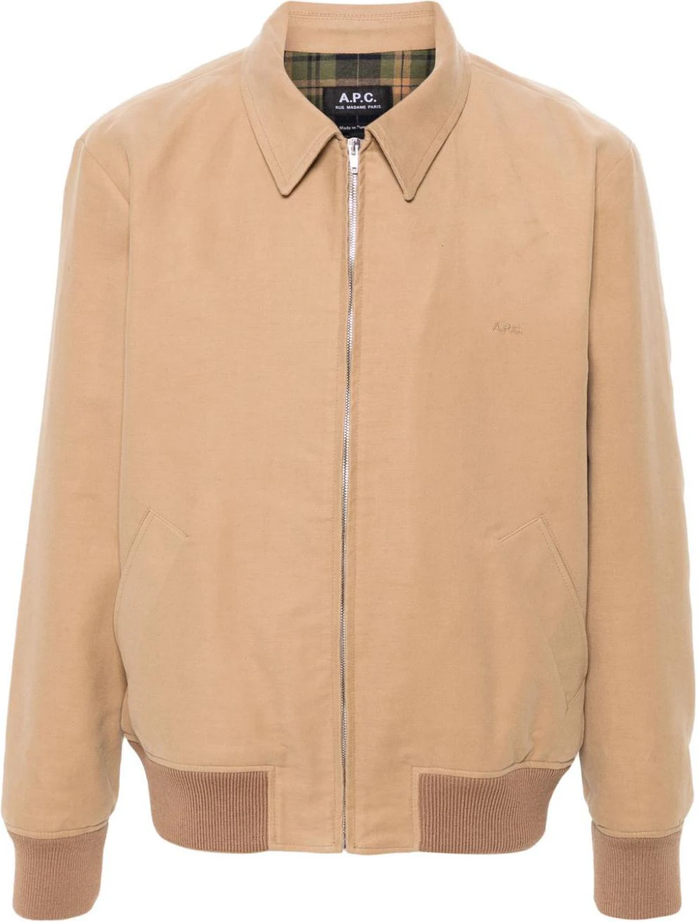 a-p-c-logo-embroidered-beige-drop-shoulder-long-sleeve-jacket-men-cohakh-02706-baa