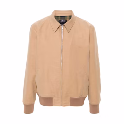 A.P.C. Logo Embroidered Beige Drop Shoulder Long Sleeve Jacket Men COHAKH02706BAA