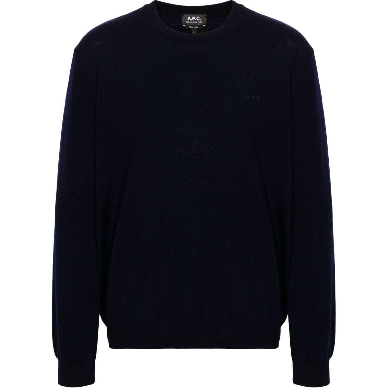 A.P.C. Logo Embroidered Navy Blue Crewneck Sweatshirt for Men WVAWMH23285-NAVY