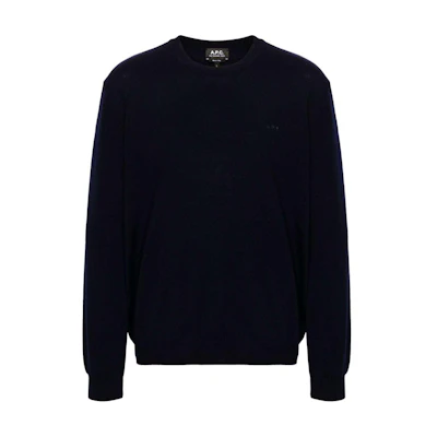 A.P.C. Logo Embroidered Navy Blue Crewneck Sweatshirt for Men WVAWMH23285-NAVY