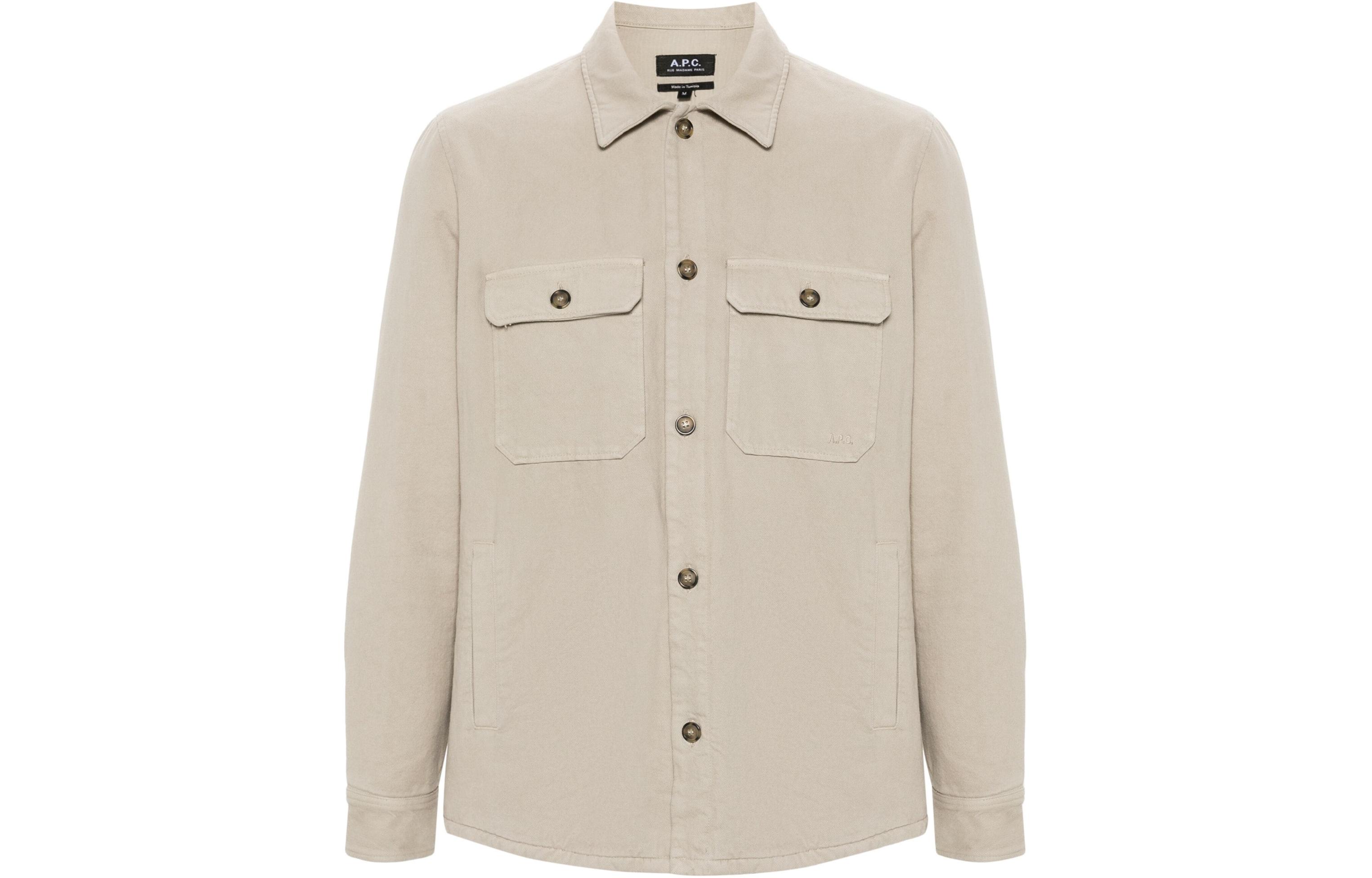 A.P.C. Logo Embroidered Single-Breasted Jacket Taupe Gray COFCNH02899-BAE