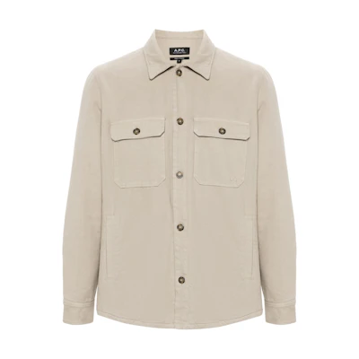 A.P.C. Logo Embroidered Single-Breasted Jacket Taupe Gray COFCNH02899-BAE