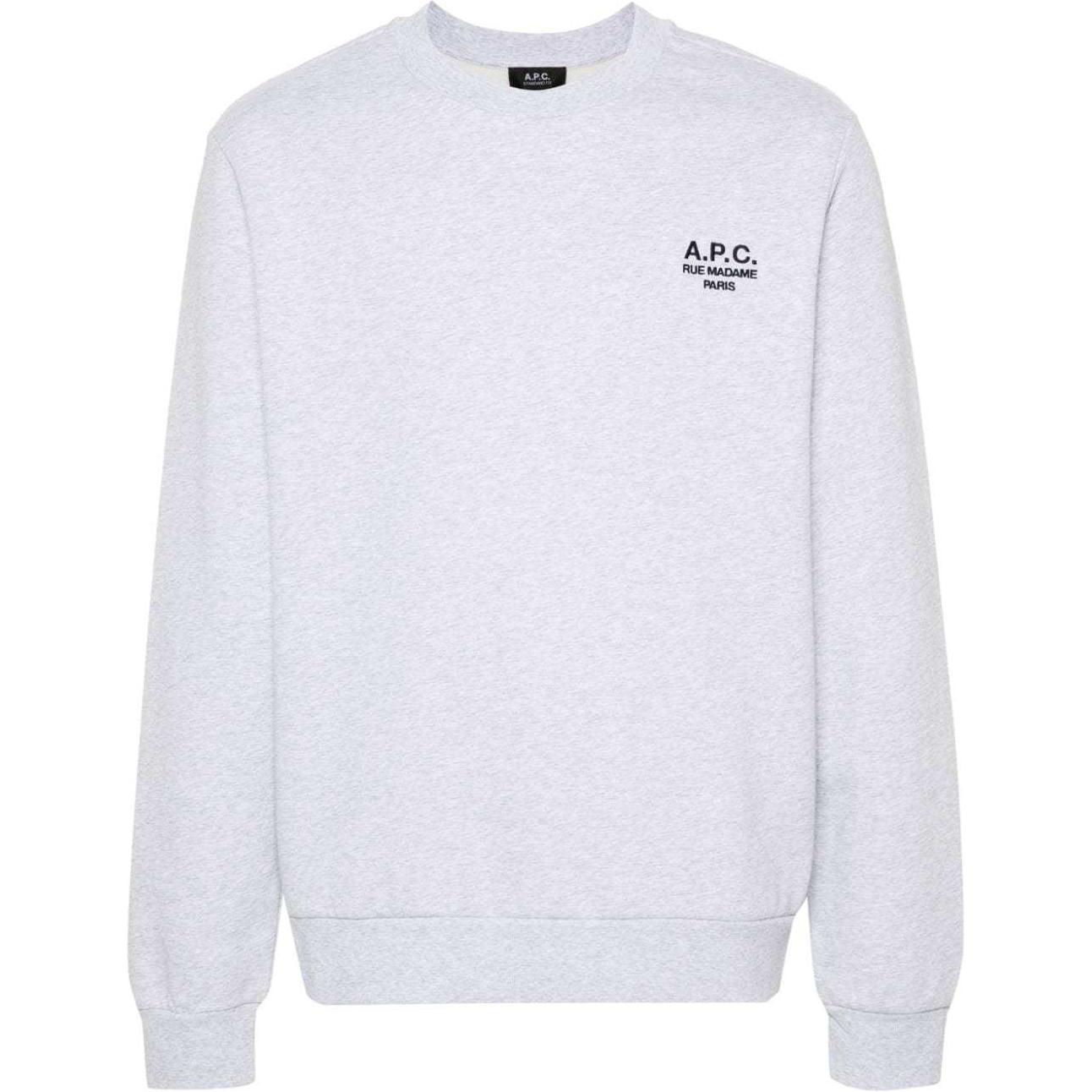 A.P.C. Logo Embroidered Textured Knit Long Sleeve Sweatshirt Men’s Mist Gray COHBVM27913-GREY