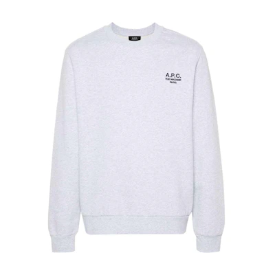 A.P.C. Logo Embroidered Textured Knit Long Sleeve Sweatshirt Men’s Mist Gray COHBVM27913-GREY