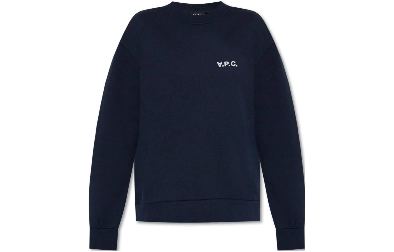 A.P.C. Logo Print Crewneck Loose Fit Long Sleeve Sweatshirt Blue () COFDXF27789-IAK