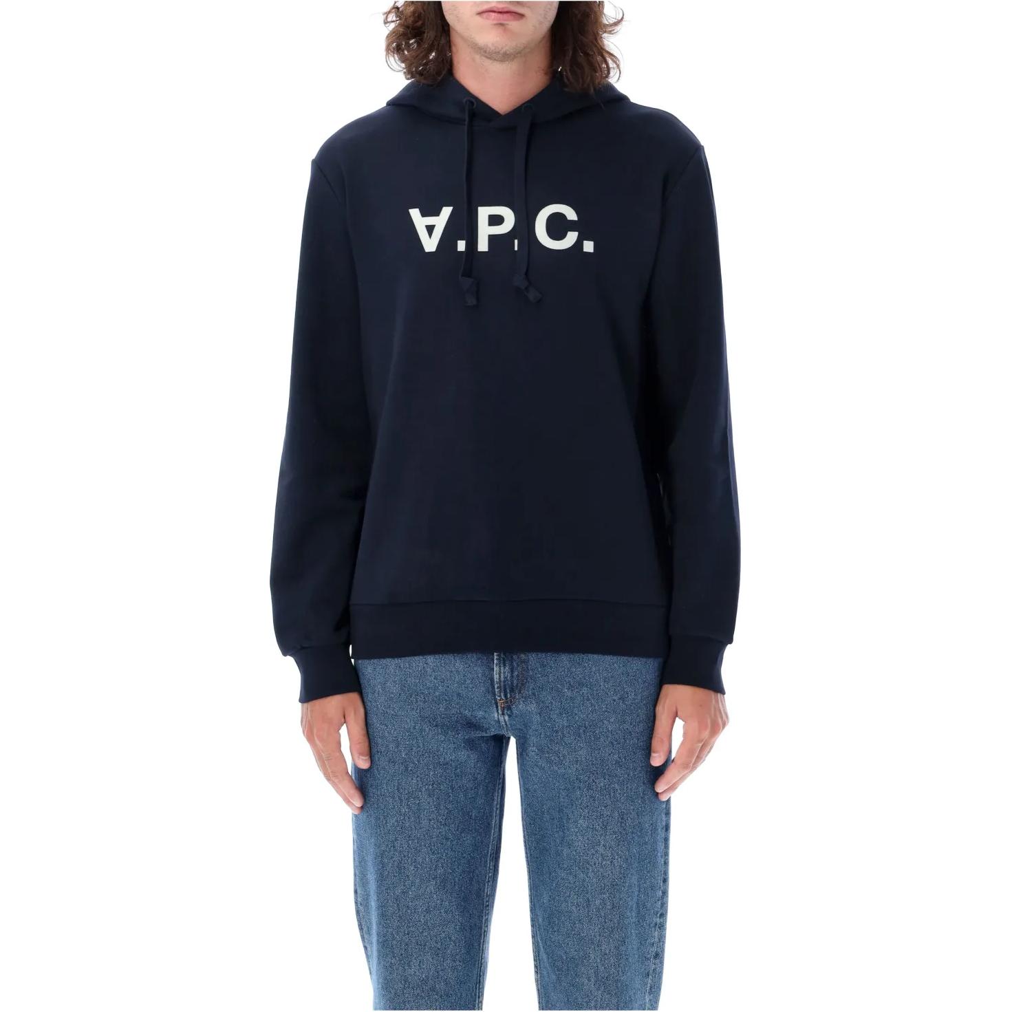 A.P.C. Logo Print Hoodie Unisex Blue Long Sleeve Pullover M27908COHBN-TIQ
