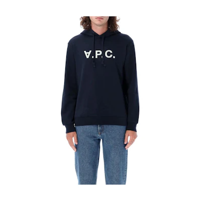 A.P.C. Logo Print Hoodie Unisex Blue Long Sleeve Pullover M27908COHBN-TIQ