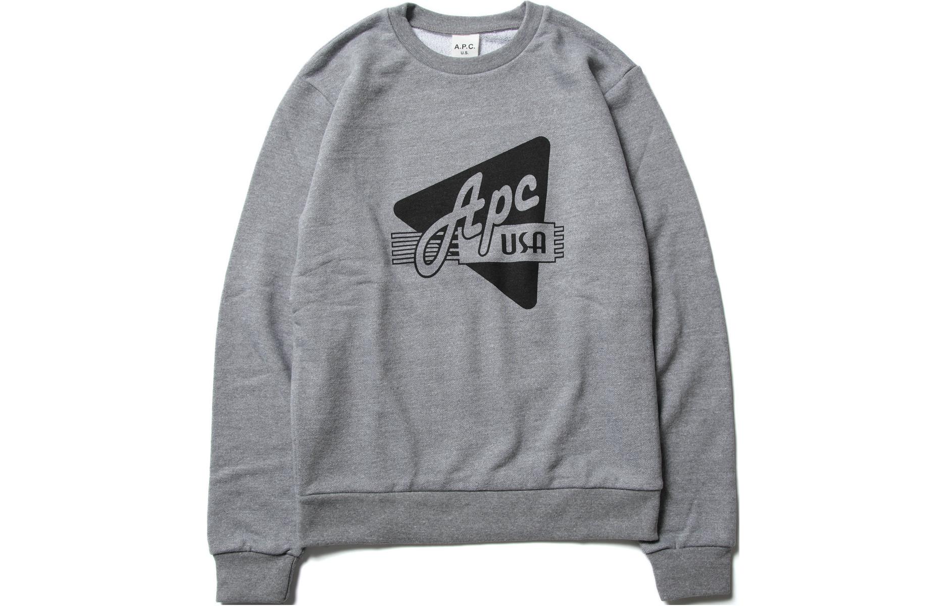 A.P.C. Logo Print Ribbed Long Sleeve Sweatshirt Light Gray CODCZH27536