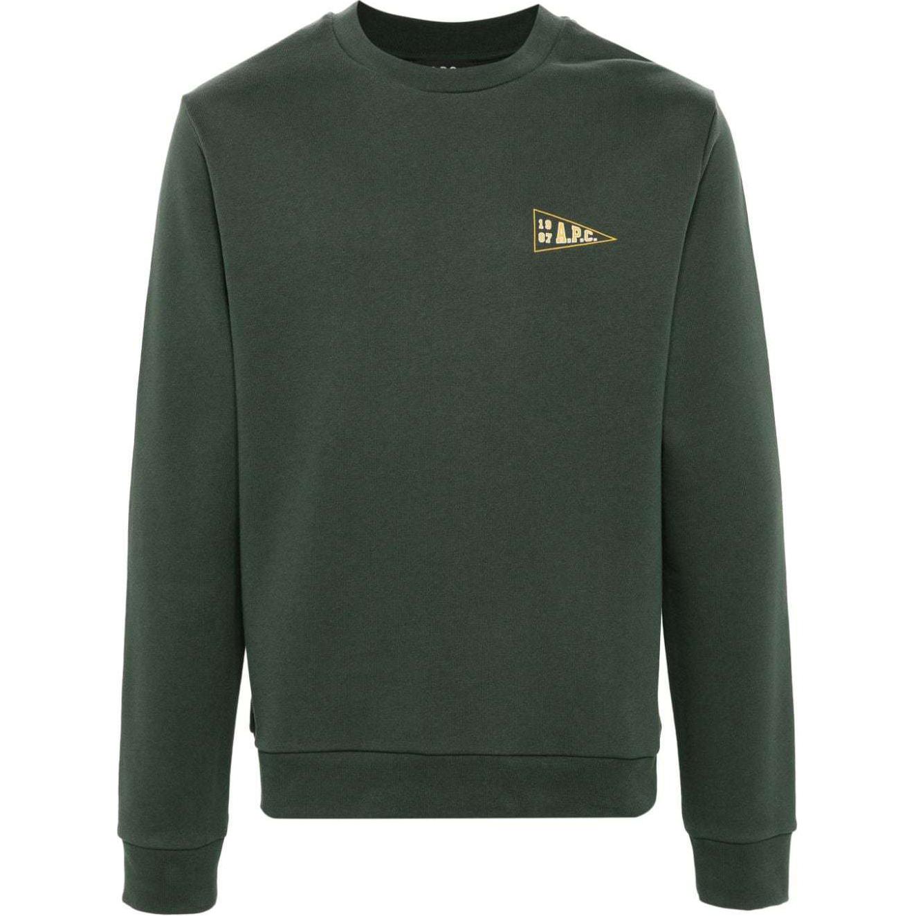 A.P.C. Logo Print Textured Sweatshirt Forest Green Fashionable Wear COHBYM27946-GREEN