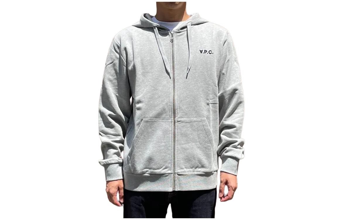 A.P.C. Logo Print Zip-Up Hoodie Jacket Grey H27707COECQ-PLA
