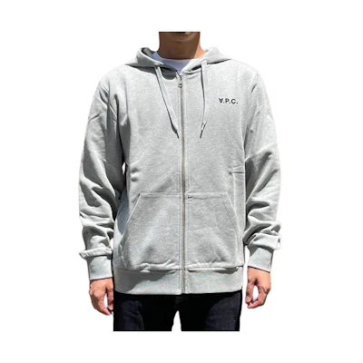 A.P.C. Logo Print Zip-Up Hoodie Jacket Grey H27707COECQ-PLA