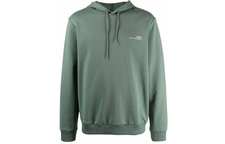 A.P.C. Logo Solid Color Drawstring Hoodie Green () H27672COEAS-KAE