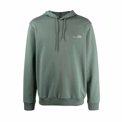 A.P.C. Logo Solid Color Drawstring Hoodie Green () H27672COEAS-KAE