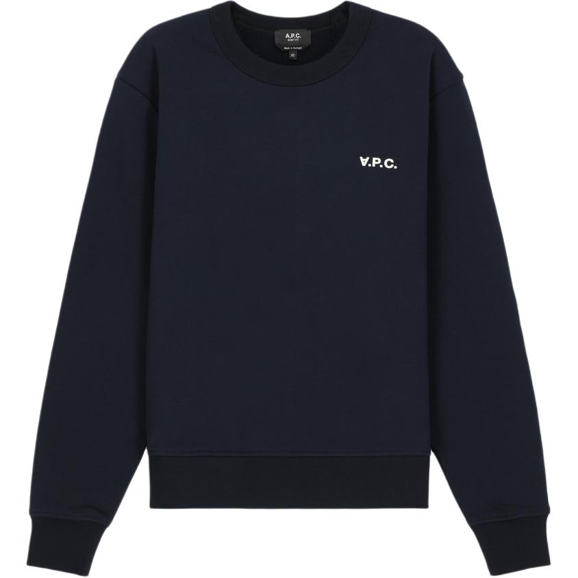 A.P.C. Navy Blue Crewneck Logo Print Long-Sleeve Sweatshirt COHBRH27916-TIQ